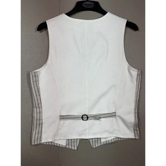 NOHOW Mens Striped Linen Blend Waistcoat Vest Made in Italy White Tan TG 48 - Picture 5 of 8